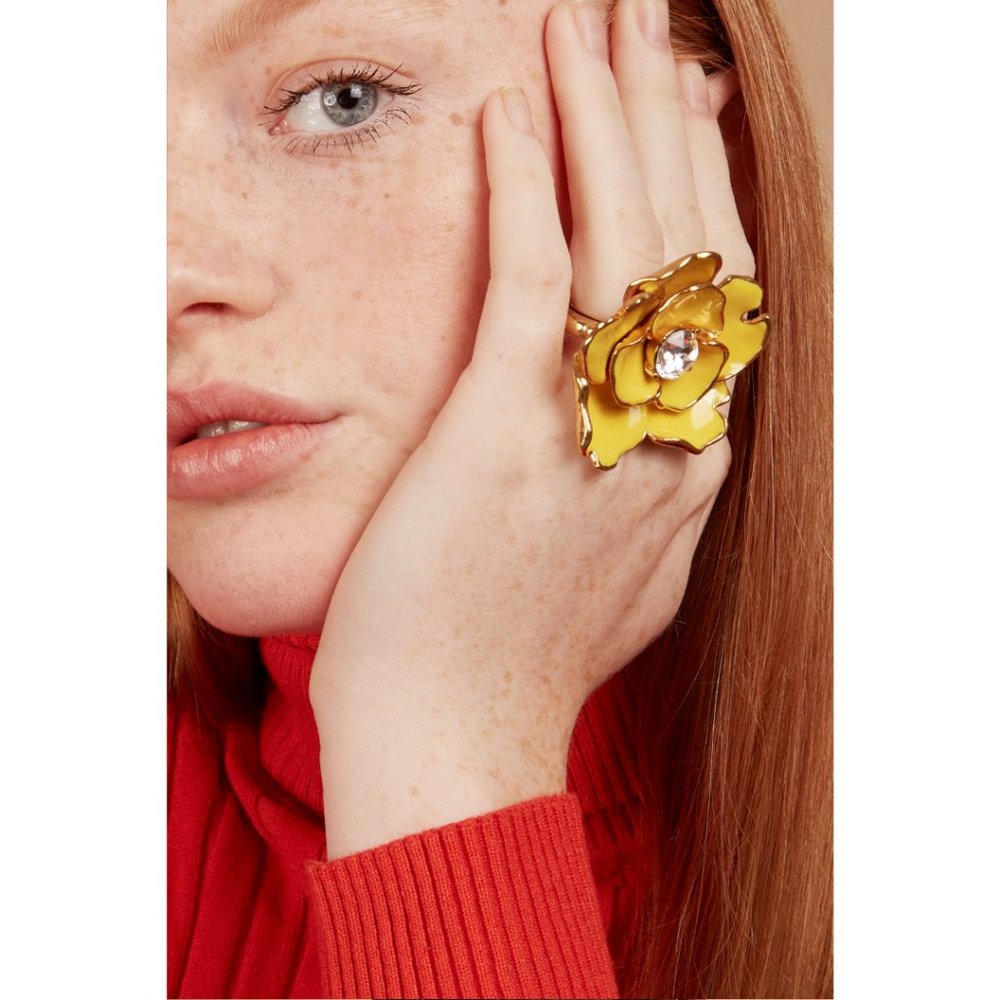 KENNETH JAY LANE Gold Yellow Flower Ring with Crystal